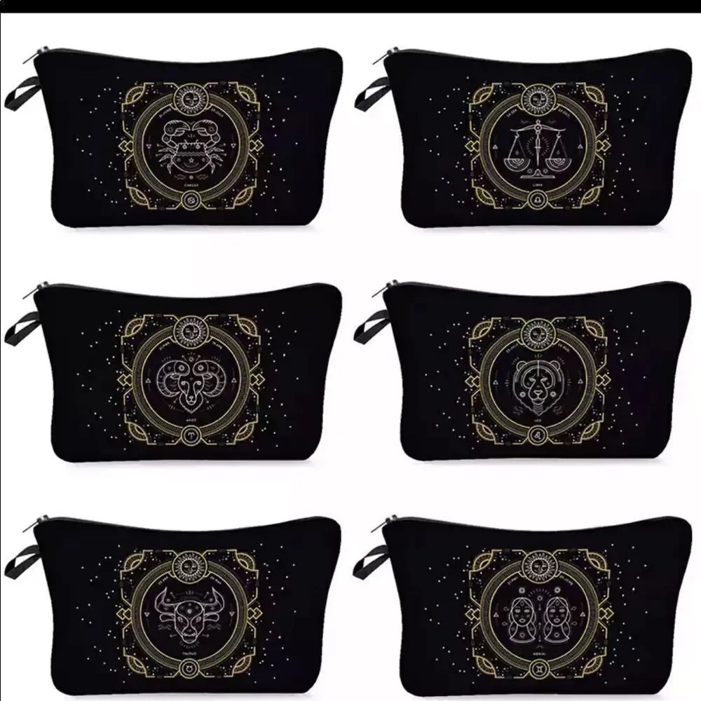 FUDEAM 12 Zodiac Print Pattern Women Waterproof Cosmetic Bag New 2 poly mailers